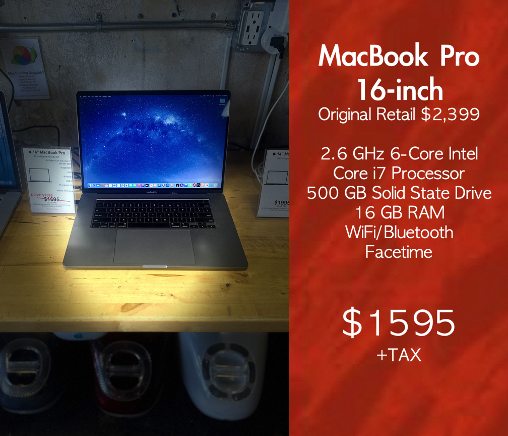MacBook Pro 16-inch  $1595 (Was:$1695)